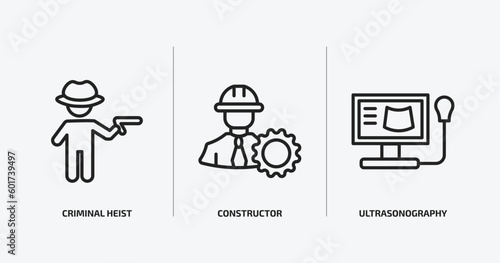 people outline icons set. people icons such as criminal heist, constructor, ultrasonography vector. can be used web and mobile.