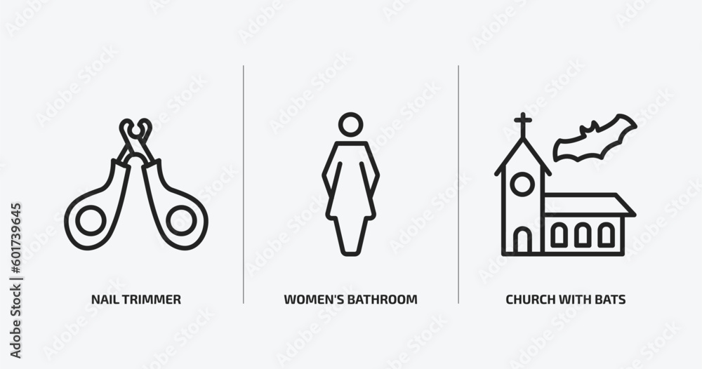 Obraz premium other outline icons set. other icons such as nail trimmer, women's bathroom, church with bats vector. can be used web and mobile.