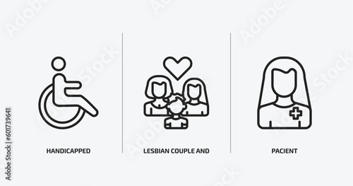 people outline icons set. people icons such as handicapped, lesbian couple and son, pacient vector. can be used web and mobile.