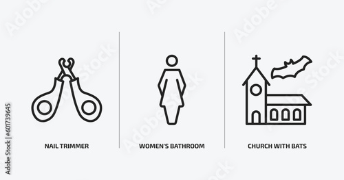 other outline icons set. other icons such as nail trimmer, women's bathroom, church with bats vector. can be used web and mobile.