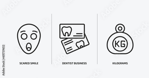 other outline icons set. other icons such as scared smile, dentist business card, kilograms vector. can be used web and mobile.