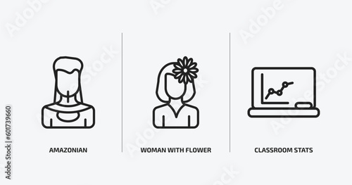 people outline icons set. people icons such as amazonian, woman with flower, classroom stats vector. can be used web and mobile.