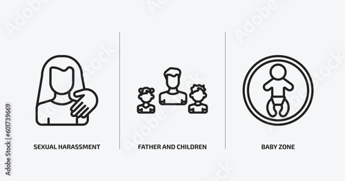 people outline icons set. people icons such as sexual harassment, father and children, baby zone vector. can be used web and mobile.