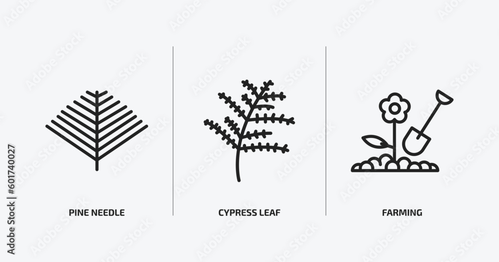 nature outline icons set. nature icons such as pine needle, cypress leaf, farming vector. can be used web and mobile. nature outline icons set. nature icons such as pine needle, cypress leaf, farming vector. can be used web and mobile.