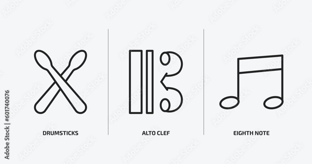 music and media outline icons set. music and media icons such as drumsticks, alto clef, eighth note vector. can be used web and mobile. music and media outline icons set. music and media icons such as drumsticks, alto clef, eighth note vector. can be used web and mobile.