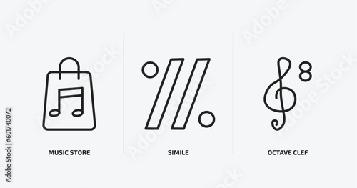 music and media outline icons set. music and media icons such as music store, simile, octave clef vector. can be used web and mobile.
