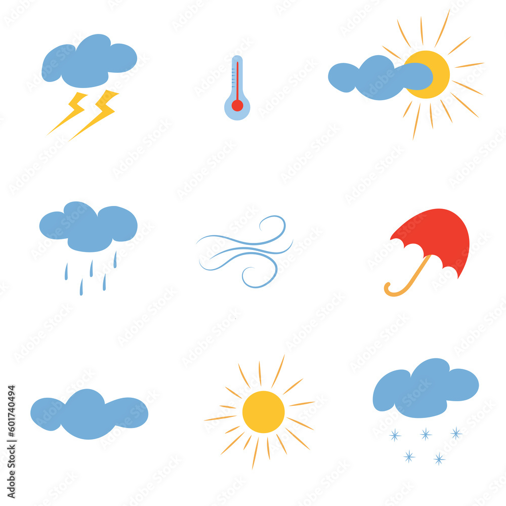 Icon set cloud weather. 3d vector realistic objects. Vector illustration design element set. Isolated objects