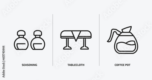 kitchen outline icons set. kitchen icons such as seasoning, tablecloth, coffee pot vector. can be used web and mobile.