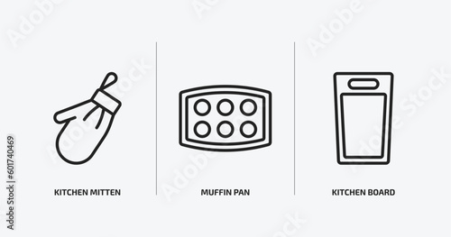 kitchen outline icons set. kitchen icons such as kitchen mitten, muffin pan, board vector. can be used web and mobile.