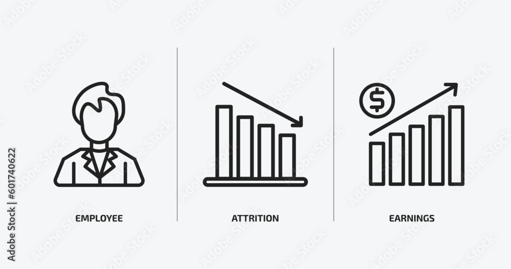 human resources outline icons set. human resources icons such as employee, attrition, earnings vector. can be used web and mobile. human resources outline icons set. human resources icons such as employee, attrition, earnings vector. can be used web and mobile.