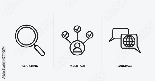human resources outline icons set. human resources icons such as searching, multitask, language vector. can be used web and mobile.