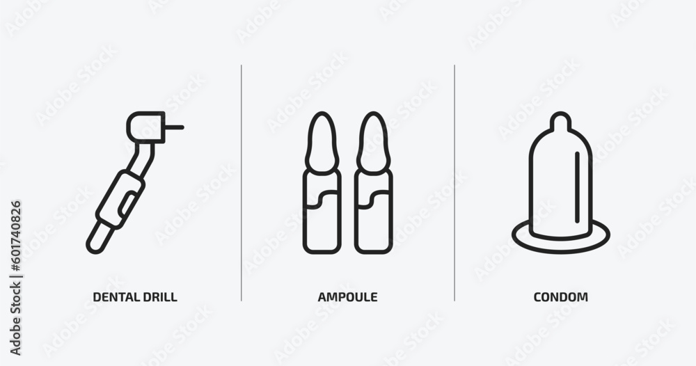 health and medical outline icons set. health and medical icons such as dental drill, ampoule, condom vector. can be used web and mobile. health and medical outline icons set. health and medical icons such as dental drill, ampoule, condom vector. can be used web and mobile.