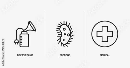 health and medical outline icons set. health and medical icons such as breast pump, microbe, medical vector. can be used web and mobile.
