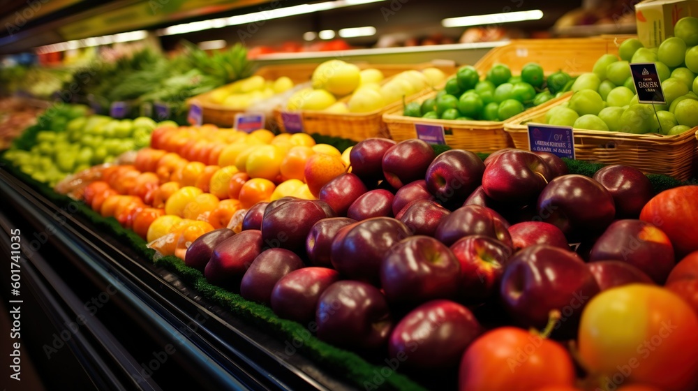 Natural fruit and vegetable department in a supermarket