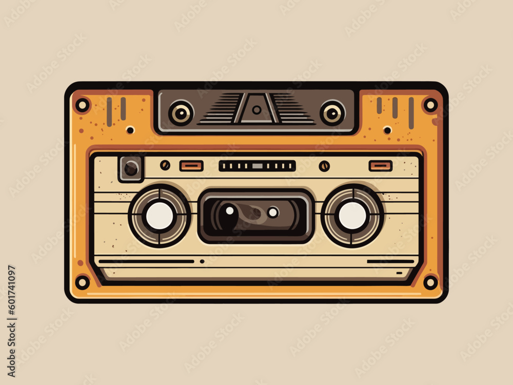 Fototapeta premium Engraving retro vintage woodcut modern style music audio cassette tape. Can be used like logo or icon. Graphic Art Vector