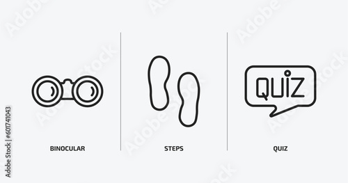 general outline icons set. general icons such as binocular, steps, quiz vector. can be used web and mobile. photo