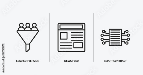 general outline icons set. general icons such as lead conversion, news feed, smart contract vector. can be used web and mobile.