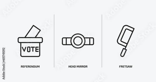 general outline icons set. general icons such as referendum, head mirror, fretsaw vector. can be used web and mobile.