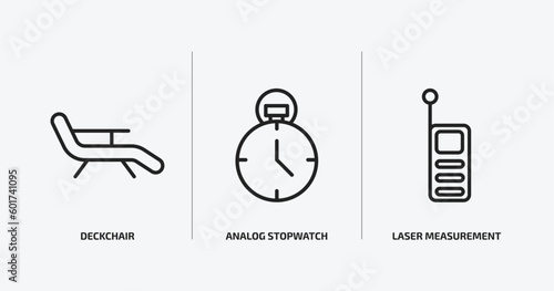 general outline icons set. general icons such as deckchair, analog stopwatch, laser measurement vector. can be used web and mobile. photo