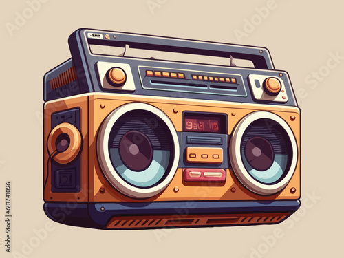 Engraving retro vintage woodcut modern style music audio boombox speaker for cassettes types. Can be used like logo or icon. Graphic Art Vector