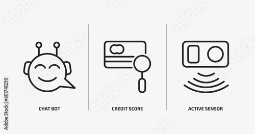 general outline icons set. general icons such as chat bot, credit score, active sensor vector. can be used web and mobile. photo