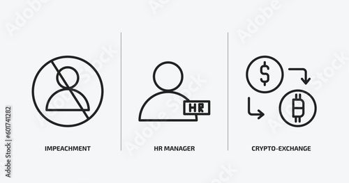 general outline icons set. general icons such as impeachment, hr manager, crypto-exchange vector. can be used web and mobile.