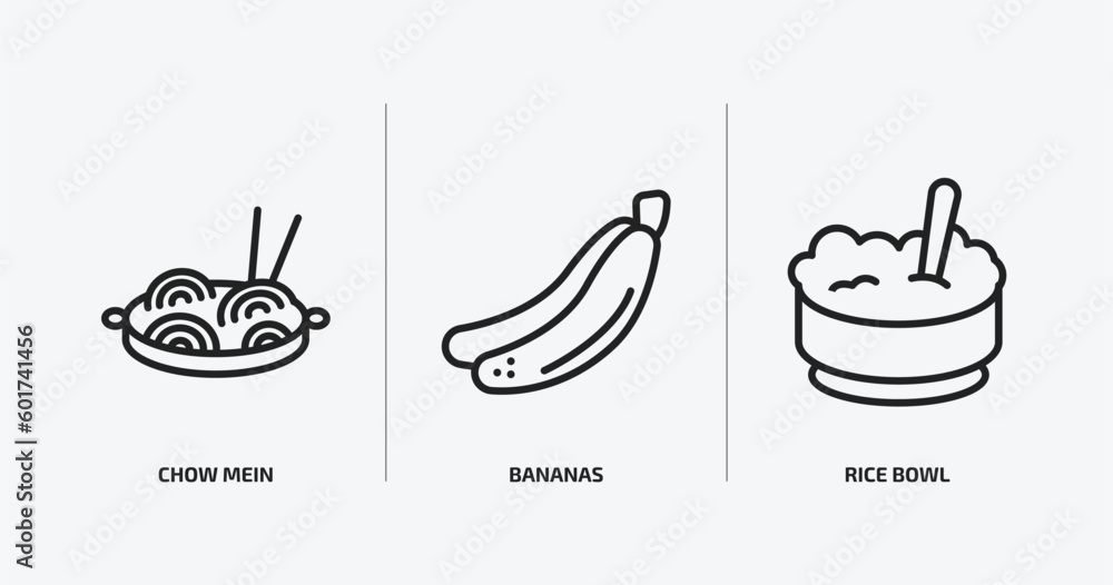 food outline icons set. food icons such as chow mein, bananas, rice bowl vector. can be used web and mobile. food outline icons set. food icons such as chow mein, bananas, rice bowl vector. can be used web and mobile.