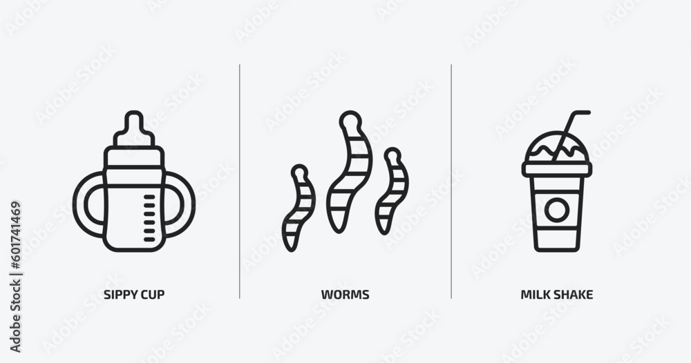 food outline icons set. food icons such as sippy cup, worms, milk shake vector. can be used web and mobile. food outline icons set. food icons such as sippy cup, worms, milk shake vector. can be used web and mobile.