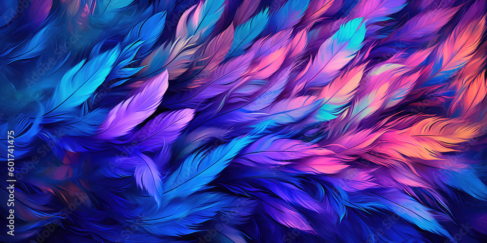 Abstract colorful background of lush feathers. Generative AI Abstract colorful background of lush feathers. Generative AI