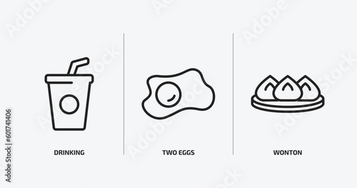 food outline icons set. food icons such as drinking, two eggs, wonton vector. can be used web and mobile.