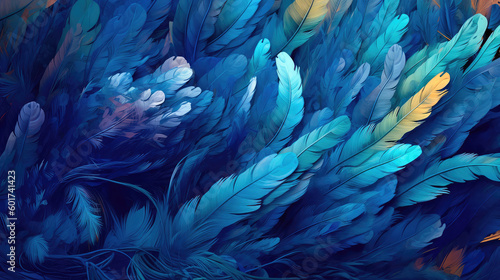 Abstract colorful background of lush feathers. Generative AI
