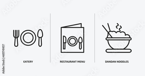 food outline icons set. food icons such as eatery, restaurant menu, dandan noodles vector. can be used web and mobile.