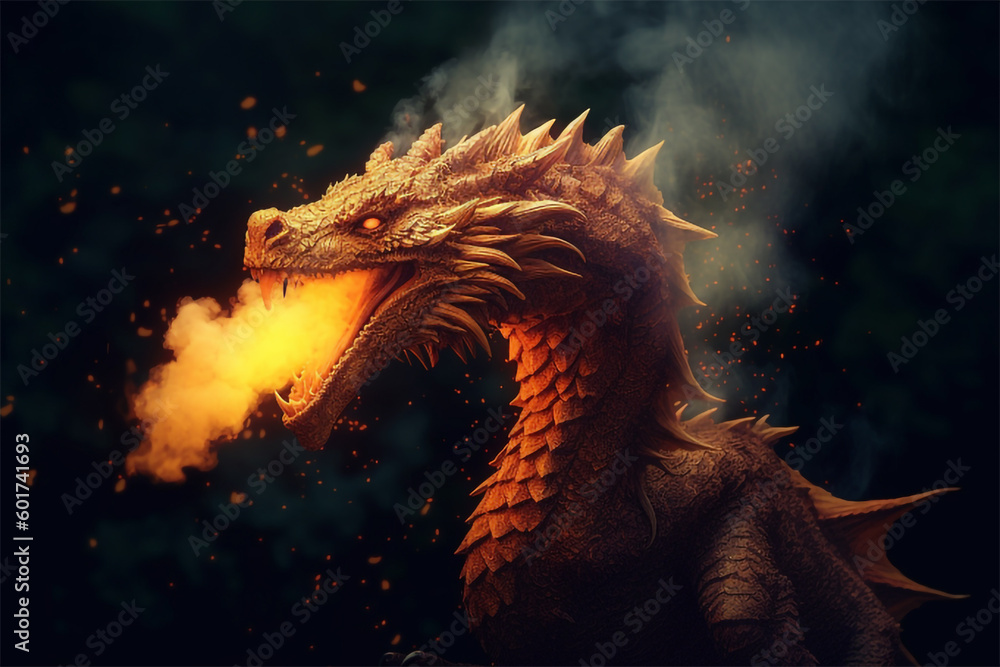 dragon spitting fire IA générative dragon spitting fire IA générative