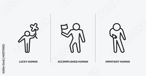 feelings outline icons set. feelings icons such as lucky human, accomplished human, impatient human vector. can be used web and mobile.