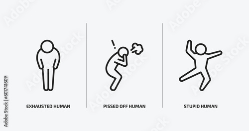 feelings outline icons set. feelings icons such as exhausted human, pissed off human, stupid human vector. can be used web and mobile.