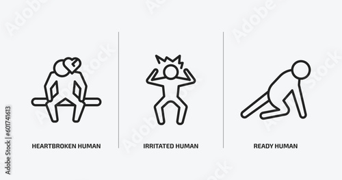 feelings outline icons set. feelings icons such as heartbroken human, irritated human, ready human vector. can be used web and mobile.