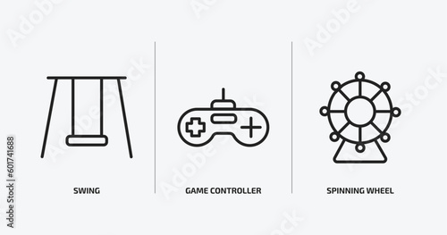 entertainment outline icons set. entertainment icons such as swing, game controller, spinning wheel vector. can be used web and mobile.