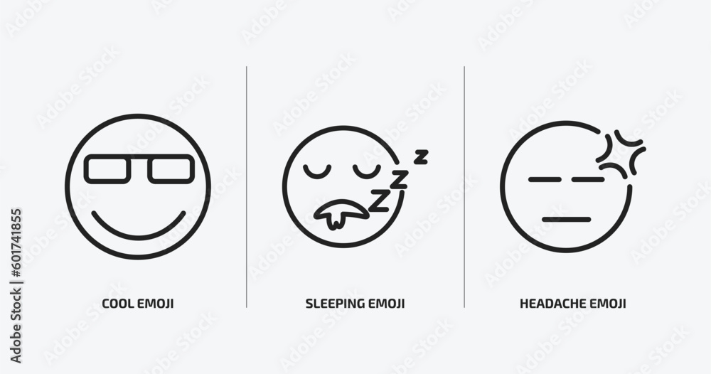 emoji outline icons set. emoji icons such as cool emoji, sleeping headache vector. can be used web and mobile. emoji outline icons set. emoji icons such as cool emoji, sleeping headache vector. can be used web and mobile.