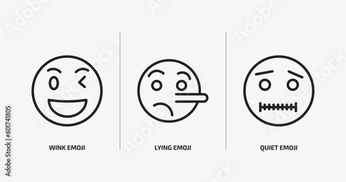 emoji outline icons set. emoji icons such as wink emoji, lying quiet vector. can be used web and mobile.