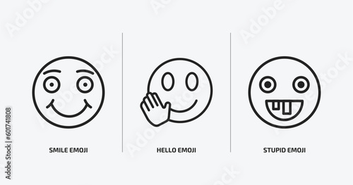 emoji outline icons set. emoji icons such as smile emoji, hello stupid vector. can be used web and mobile.
