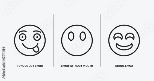 emoji outline icons set. emoji icons such as tongue out emoji, without mouth, drool vector. can be used web and mobile.