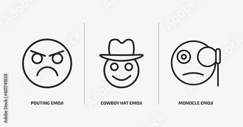 emoji outline icons set. emoji icons such as pouting emoji, cowboy hat monocle vector. can be used web and mobile.