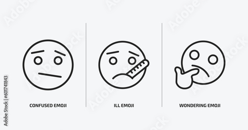 emoji outline icons set. emoji icons such as confused emoji, ill wondering vector. can be used web and mobile.