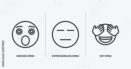 emoji outline icons set. emoji icons such as shocked emoji, expressionless shy vector. can be used web and mobile.