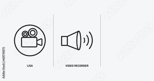 electronic devices outline icons set. electronic devices icons such as lisa, video recorder, speakers vector. can be used web and mobile.