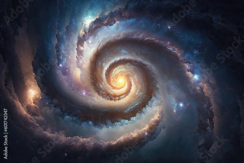 An image of a spiral galaxy with swirling arms of stars Generative AI