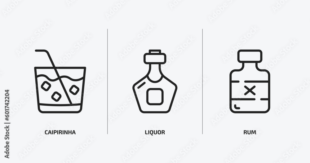 drinks outline icons set. drinks icons such as caipirinha, liquor, rum vector. can be used web and mobile.