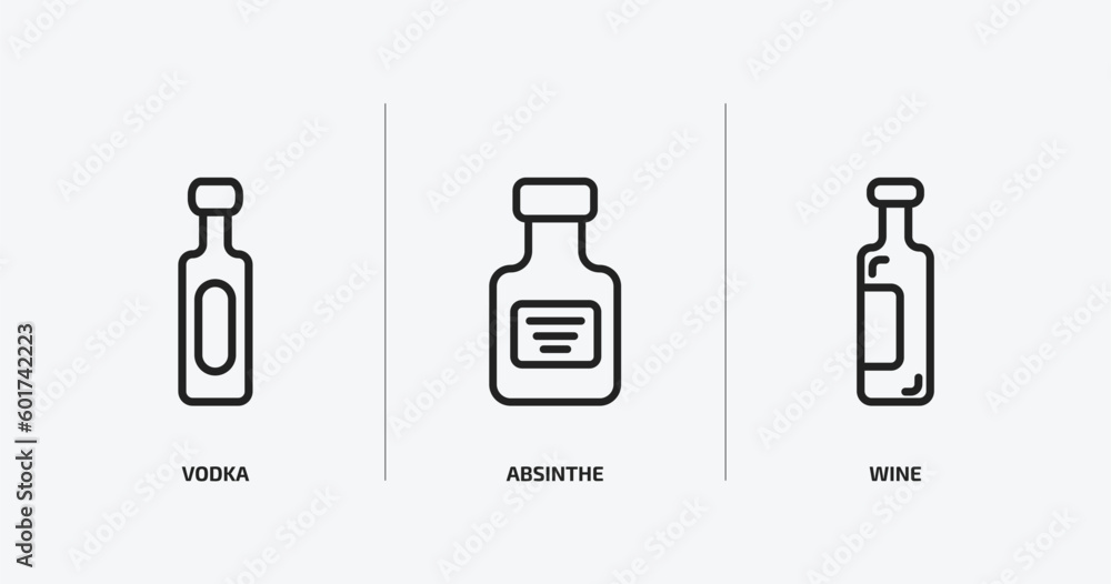 drinks outline icons set. drinks icons such as vodka, absinthe, wine vector. can be used web and mobile. drinks outline icons set. drinks icons such as vodka, absinthe, wine vector. can be used web and mobile.