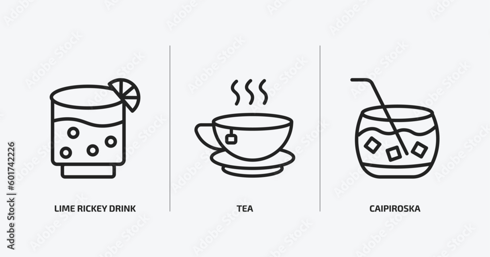 drinks outline icons set. drinks icons such as lime rickey drink, tea, caipiroska vector. can be used web and mobile. drinks outline icons set. drinks icons such as lime rickey drink, tea, caipiroska vector. can be used web and mobile.