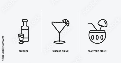 drinks outline icons set. drinks icons such as alcohol, sidecar drink, planter's punch vector. can be used web and mobile.